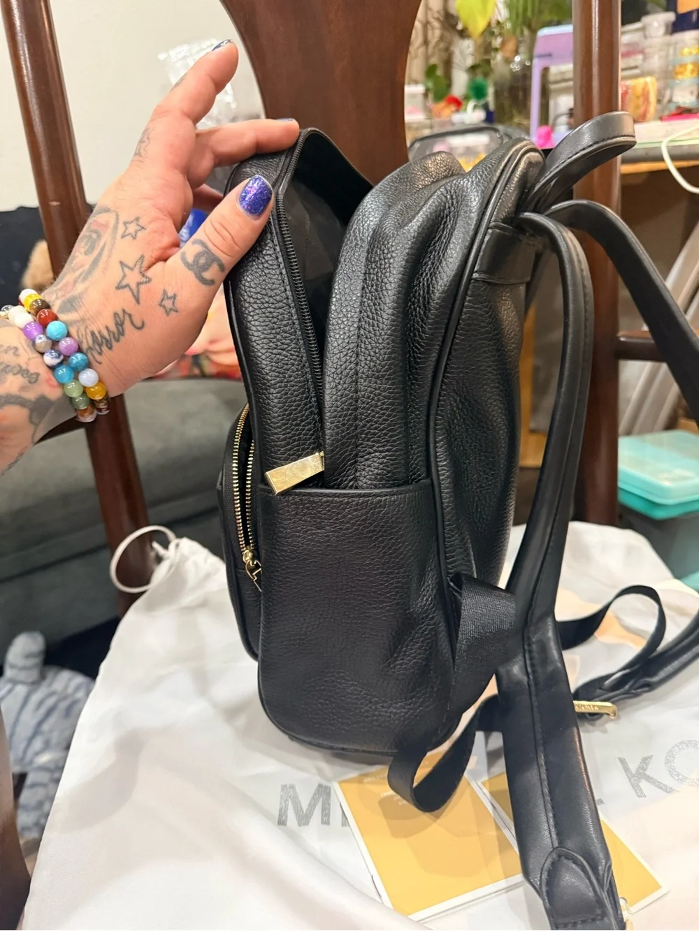 Michael Kors Medium Black Pebbled Leather Backpack